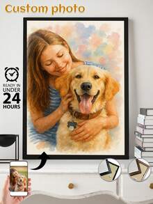1 Stück, optionaler Rahmen, benutzerdefinierte Leinwandmalerei, Haustierportrait Aquarellgemälde Hundeportrait, Individuelles Haustierbild, HD-Druck, Erinnerungen bewahren, wundervolle Momente festhalten, Geburtstag, Jahrestag, einzigartiges perfektes Kunstgeschenk