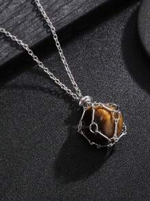 Colar com moldura de cristal prateado, moldura de cristal vazia, metal a granel, gaiola de pedra de aço inoxidável, corrente de pedra preciosa ajustável e intercambiável para fabricação de joias, colar faça você mesmo