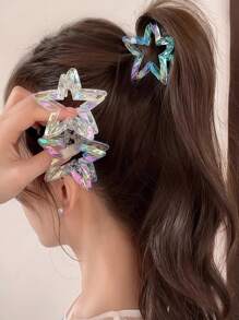 1pc Colorful Hollowed-Out Star-Shaped High Ponytail Clipper For Women, Half-Tied Hair At The Back Of The Head, High-End Clipper, Party Gift Headwear Fashion Hair Accessories Beauty Claw Clips Elegant Hair Clip Boho Hair Claw Fall Winter For Vacation Outfits Woman
