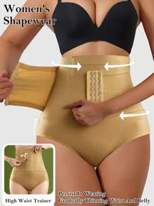 无缝高腰腹部塑身内裤训练塑身短裤下装收腹塑身女士平腹控制内裤提臀提臀三角裤腰部训练收腹内衣塑身衣带前扣闭合 - 杏色 - 查看 1