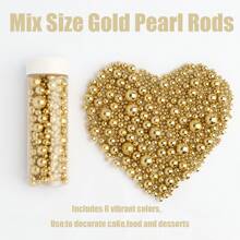 Gold Pearl Sugar Sprinkles - Edible Candy Pearls 130g/4.58 Oz, Mix Size Cake Candy, Decorate Cakes, Cookies, Ice Cream
