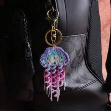 Enchanting Jellyfish Tassel Keychain – Handmade Beaded Bag Charm - Màu tím - Xem 2