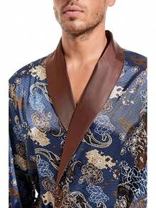 Lavenderi Mens Silky Satin Lounge Robe, Long Lightweight Sleepwear - Estilo retro azul - Ver 2