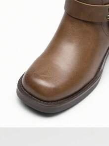 Omen's Knee-High Boots, Comfortable Chunky Block Heel Pointed Toe Pull On Side Zipper Suede Slouch Riding Boots - Brown - View 7