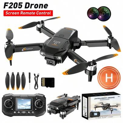 TOKQI Mini Drone F205 avec double caméra, télécommande avec écran, moteur sans balais, quadricoptère pliable jouet avion RC