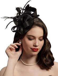 Derby Fascinators Women High Tea Party Hat Wedding Cocktail Flower Headware With Mesh And Feathers - Y-black - View 1