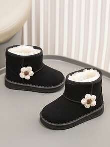 Kids Winter New Floral Snow Boots, Toddler Girls Thick Thermal Lined Warm Shoes, Suitable For Winter Camping And Outdoor Activities (Sole Pattern Random) - Black - View 4