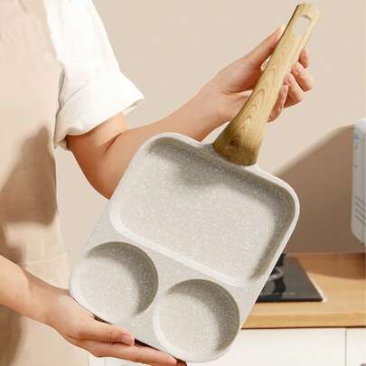 Non-Stick Enlarged Omelette Pan 3 In 1 Breakfast Pan Mini Burger Pan, Non-Burning Raised Handle, Multi-Purpose, Beautiful And Practical.Hamburger Skillet, Household Nonstick Skillet, Nonstick Skillet For Frying Eggs, Egg Burger Pan With Wooden Handle, Omelette Pan, Nonstick Omelette Steak, Ham Omelette, Breakfast Maker (3 And 4 Holes)