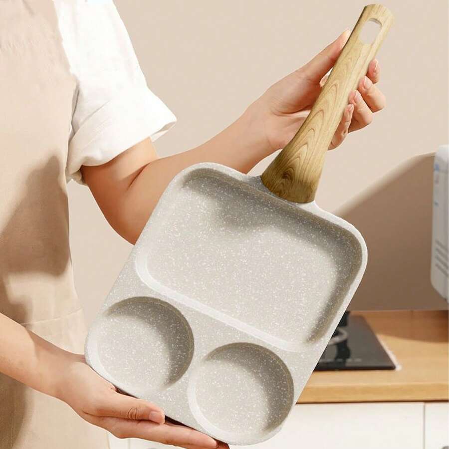 Non-Stick Enlarged Omelette Pan 3 In 1 Breakfast Pan Mini Burger Pan, Non-Burning Raised Handle, Multi-Purpose, Beautiful And Practical.Hamburger Skillet, Household Nonstick Skillet, Nonstick Skillet For Frying Eggs, Egg Burger Pan With Wooden Handle, Omelette Pan, Nonstick Omelette Steak, Ham Omelette, Breakfast Maker (3 And 4 Holes)