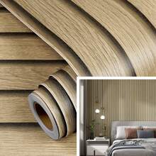 1 卷卡其色简约木纹纹理壁纸，剥离和粘贴乙烯基接触纸，自粘式可移除复古手工 DIY 家居装饰，适用于客厅卧室厨房橱柜宿舍办公室 17.7 英寸 X 393.7/196.8/118.1/39.3 英寸墙纸墙贴房间装饰墙面装饰客厅装饰