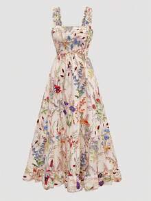 Women's Floral Print Maxi Dress With Adjustable Straps, Casual Vacation Style