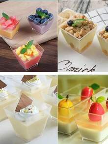 25个迷你甜点杯，透明塑料杯，可用作芭菲杯、开胃菜杯或小碗，不含勺子，可重复使用，适合派对、冰淇淋、品尝、聚会、自助餐、婚礼、野餐、节日和其他场合。 - 彩色 - 查看 5