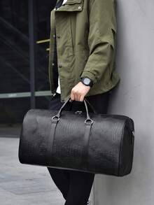 1pc Minimalist Crocodile Leather Texture Travel Bag, Can Be Carried By Hand Or Crossbody, Suitable For Business Travel, Travel, Back To School, Moving Travel Storage Bag Travel Gear Airport Travel Goods Clothes Duffel Bag Creative Boys Gifts Boyfriend Dad Birthday Gifts Bag For School School Accessories School Stuff - Multicolor - View 1