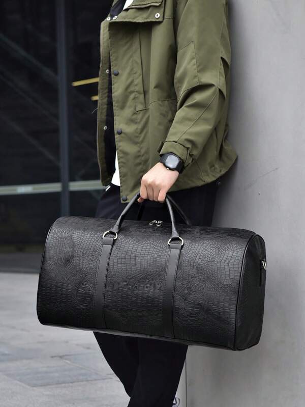 1pc Minimalist Crocodile Leather Texture Travel Bag, Can Be Carried By Hand Or Crossbody, Suitable For Business Travel, Travel, Back To School, Moving Travel Storage Bag Travel Gear Airport Travel Goods Clothes Duffel Bag Creative Boys Gifts Boyfriend Dad Birthday Gifts Bag For School School Accessories School Stuff