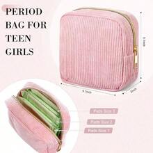 4 Pcs Sanitary Napkin Storage Bag Corduroy Period Bag For School Teen Mini Makeup Preppy Cosmetic Wallet Set For Women Portable First Period Pouch With Zipper  Pad Pouch - MacaronColor - View 5