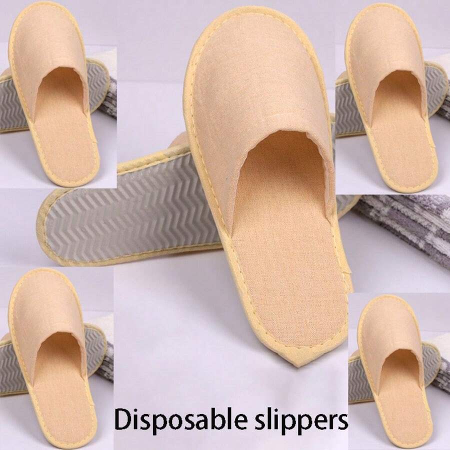 4-10 双水疗拖鞋，防滑一次性加厚棉麻拖鞋，可水洗可重复使用，可用作女士男士、家居、室内、浴室、卧室、酒店、新娘拖鞋 - 彩色 - 查看 1