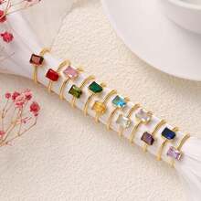 Anillos de piedra natal dorados de KAERUN para mujeres, sin oxidación, anillos apilables chapados en oro de 14K, anillos de gema de zafiro baguette, regalos hechos a mano para el cumpleaños de la madre e hija, tallas 6, 8, 9, 10 - 02 de febrero (Amatista) - Ver 11