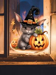 1 Stück Halloween Fenstersticker, Cartoon Tier Wohnzimmer Sticker, Hase und Kalb Schlafzimmer Sticker, süßer Stil Türsticker, Heimdekoration