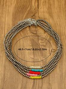 1 pieza Collar colgante de estilo bohemio para mujer, compuesto de múltiples cuentas redondas de turquesa, collar de cadena de estilo occidental para damas, collar multicolor, adecuado para uso diario de la mujer, vacaciones o como regalo para amigos - N-123 - Ver 2
