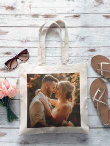 Add Photo Text Logo Tote Bag For Life | Custom Wholesale Personalised Image Brand Printed Canvas Shoulder Shopping Carryall Shopper Bulk Buy Back-To-School Season Gifts - White - View 8