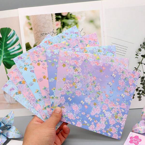 28pcs Sakura Paper Pack - Floral Cherry Blossom Design, Gold Foil Sakura Paper, Soft Colors, Great For Scrapbooking, Gift Wrapping And Paper Crafts, Scrapbook Paper | Floral Pattern Paper | Cultural Design, Paper Crafting Supplies, Student Stationery,School Supplies,Back To School