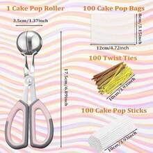 301 Pcs Baking Accessories 100 Cake Sticks 100 Parcel Bags 100 Twist Ties 1 Cake Pop Mold Handle Clip For Lollipops Candies Chocolates Cookies - 301PCS  PINK - View 4