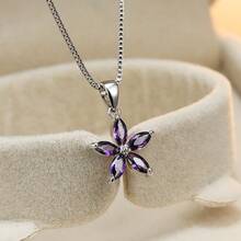 One Sweet Five-Petal Flower Blue Horse Eye Shaped Synthetic Zirconia Necklace Engagement Wedding Necklace Daily Jewelry Valentines - Pendant Necklace - View 16