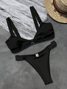 Conjunto de traje de baño minimalista de unicolor y de moda diaria para mujer