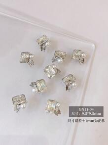 5Pcs/30Pcs/50Pcs Mixed Size Luxury Nail Rhinestone Decorations, New Sparkling Alloy Stacked Rhinestone, Crystal Oblique Heart & Square Nail Charms, Diy Nail Supplies Nails Nail Gems