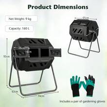 GOFLAME 360° Rotatable Compost Bin 160L Dual Chamber Composting Tumbler - Black - View 3
