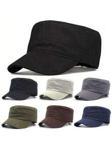 1 Pieza [Gorra militar para hombres] Gorra militar cómoda para hombres y mujeres, gorra plana casual, ajustable, de unicolor, estilo cadet y patrulla, sencilla y de moda, gorra de béisbol, accesorios del ejército, sombrero estilo pico de pato para actividades al aire libre - Multicolor - Ver 2