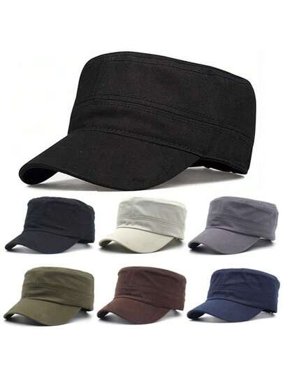 1 Pieza [Gorra militar para hombres] Gorra militar cómoda para hombres y mujeres, gorra plana casual, ajustable, de unicolor, estilo cadet y patrulla, sencilla y de moda, gorra de béisbol, accesorios del ejército, sombrero estilo pico de pato para actividades al aire libre