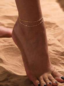 This Cold And Simple, Versatile Golden Chain Double-Layer Anklet Is Suitable For Wearing On Any Occasion During A Beach Vacation Or As A Gift For Women
