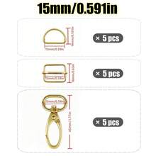 15pcs/Set 15-38mm Mixed Color Metal Belt Buckle Set, D-Ring Buckle, Rectangular Sliding Adjustment Buckle, Rotating Hook Buckle For DIY Pet Collars Handbags And Sewing Crafts - Multicolor - View 22