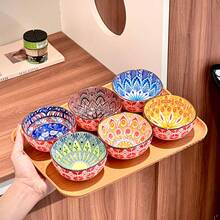 3/6 件优雅波西米亚风格陶瓷酱汁碗，手绘波西米亚风格小碗，适用于家常菜、酱油、烧烤、火锅、泡菜、小吃、醋、甜点、冰淇淋、寿司，非常适合家庭、餐厅、酒店、烧烤、节日礼物、厨房用品，适用于烤箱/洗碗机/微波炉 - 彩色 - 查看 14