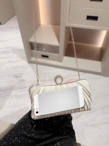 Women's Elegant Pleated Box Design Party Handbag, Luxury Rhinestone Clutch, Charming Formal Evening Bag Suitable For Date, Dance, Birthday, Party And Other Formal Occasions,Pleated Satin Design Box Shape Evening Clutch, Formal Banquet Handbag For Party, Formal Dress, Ball, Wedding