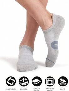 6 Pack Women's Ankle Running Socks Cushioned Low Cut Tab Athletic Socks Popular Comfortable - 白色*2+黑色*2+灰色*2 - 查看 2