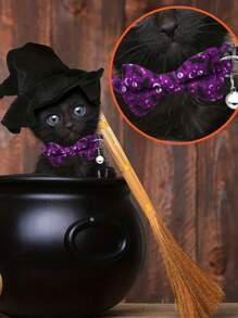 1PC Halloween Card Pet Cat Collar Pumpkin Bat Hat Halloween Ghost Festival Cat Halloween Cat Collar Cat Collar With Bell Adjustable Detachable Pet Necklace With Buckle, Cat Necklace