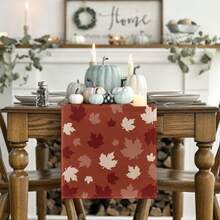 1pc Maple Leaf Autumn Table Runner, Seasonal Fall Kitchen Dining Table Decor For Home And Party - Orange - View 13