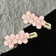 Romantic Pink Cherry Blossom Hairpin High-Value Sweet And High-End Girl Bangs Side Hair Card - 彩色 - 查看 2