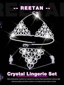 Sexy Bra Chain, Silver Bikini Lingerie, Shiny Body Chain, Crystal Panties - Silver - View 3