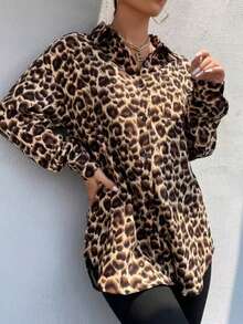 Camisa de manga larga con estampado de leopardo y caída en los hombros - Multicolor - Ver 6