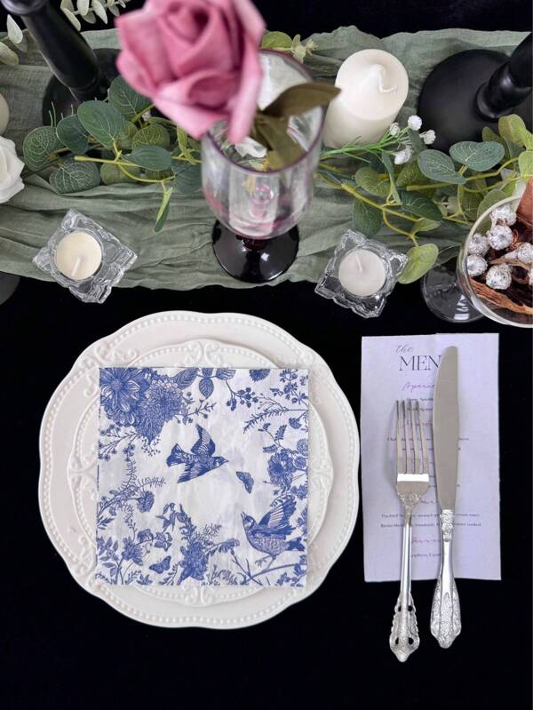 20pcs/Set, Elegant Floral Printed Paper Napkins 13x13 Inch, Disposable Napkins For Wedding, Birthday Party, Home Decor, Restaurant, Cafe, Made Of Wood Pulp