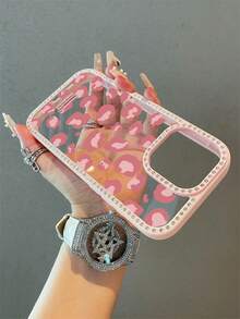 1 件奢华豹纹水钻透明闪亮手机壳，适用于 17/17 Air/17 Pro/17 Pro Max/16 16 Pro 16 Plus 16 Pro Max 15 14 13 Pro Max 13 12 11，柔软防震防摔全覆盖手机壳 - 粉色 - 查看 2