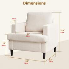 Fauteuil d'appoint, chaise de salon moderne en lin pour le salon, fauteuil simple avec pieds en bois, chaise d'appoint de salon de lecture en tissu avec coussin, fauteuil - Beige - Voir 6