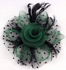 Derby Fascinators Women High Tea Party Hat Wedding Cocktail Flower Headware With Mesh And Feathers - Green & Black - View 3