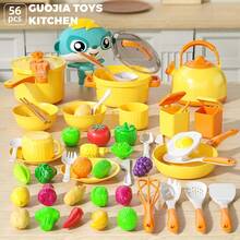 1 套儿童厨房用具炊具玩具套装，逼真的角色扮演磁性炉灶、锅碗瓢盆、切割玩具