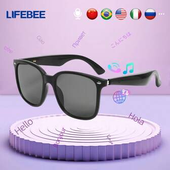 LIFEBEE Lunettes audio sans fil LIFEBEE AI Translator pour voyages et travail, casque d'écoute sans fil à conduction osseuse avec traducteur IA de plus de 100 langues. Lunettes intelligentes avec appels sans fil, lecture de musique, photo à distance et assistant de conversation IA intégré