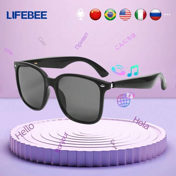 LIFEBEE Lunettes audio sans fil LIFEBEE AI Translator pour voyages et travail, casque d'écoute sans fil à conduction osseuse avec traducteur IA de plus de 100 langues. Lunettes intelligentes avec appels sans fil, lecture de musique, photo à distance et assistant de conversation IA intégré