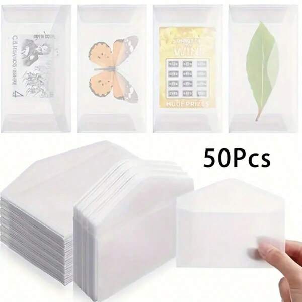 50pcs Transparent Self-Seal Greeting Card Envelopes - Elegant Cellophane Paper Envelopes For Lottery Tickets, Stamps, Coins, Wedding Guest Gifts, And Collectible Cards,For School Supplies,Back To School